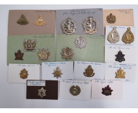 Good Selection of Canadian Infantry Cap Badgesincluding KC brass Wentworth Reg ... Brass Argyll Light Infantry ... KC brass H