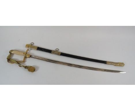 German Made Argentine Navy Sword29 3/4 inch, single edged, slightly curved blade.  Two fullers.  The forte with faint maker's