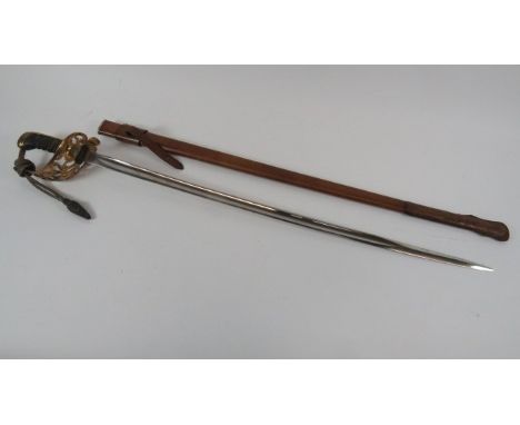 Royal Engineer Officer's 1857 Pattern Sword31 3/4 inch, single edged blade with central fuller.  Back edge numbered '1399'.  