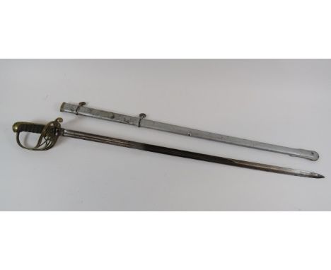 Victorian 1845 Pattern Infantry Officer's Sword32 1/4 inch, single edged blade.  Large fuller.  Brass Gothic hilt with crowne