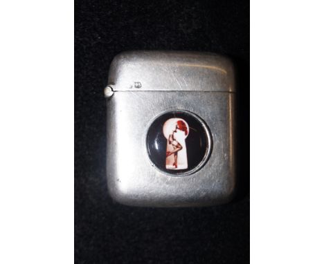 Silver vesta case nude enamel with Chester hallmark
