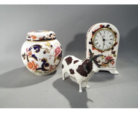 Two pieces of Mason's ironstone Mandalay pattern to include mantle clock and a ginger jar, also included in the lot a Shebag 