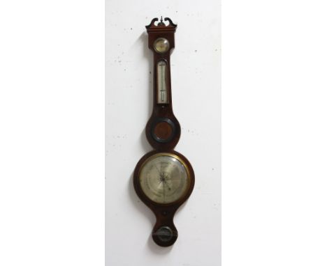 GEORGE III MAHOGANY AND LINE INLAID WHEEL BAROMETER, by P Monti/Sandwich, height 95cm