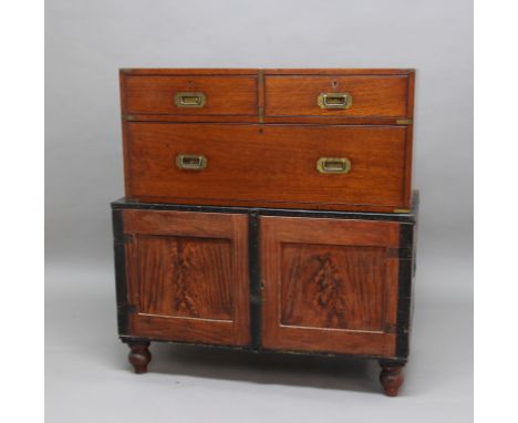 VICTORIAN BRASS BOUND CAMPAIGN STYLE CHEST by the Army & Navy Cooperative Society Ltd, of two short and one long drawer, inse
