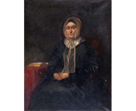 FOLLOWER OF SIR FRANCIS GRANT, PRA (1803-1878) PORTRAIT OF A LADY Seated three quarter length, wearing a black dress and whit