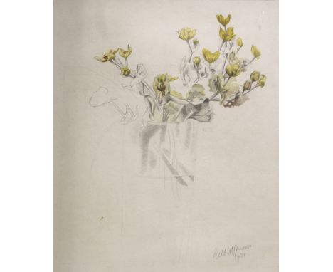 •GILBERT SPENCER, RA (1892-1979) A GLASS OF WILD FLOWERS Signed and dated 1931, pencil and watercolour Sight 45 x 37cm.; with