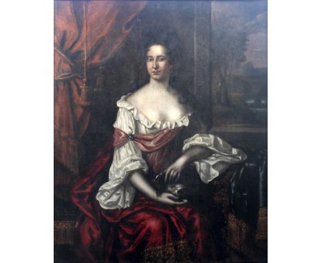 FOLLOWER OF WILLEM WISSING (1656-1687) PORTRAIT OF A NOBLEWOMAN, POSSIBLY QUEEN ANNE WHEN PRINCESS OF DENMARK Seated three qu