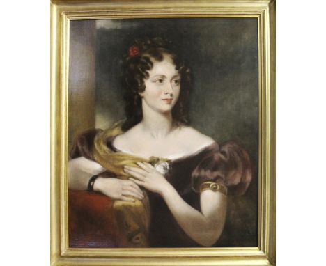 CIRCLE OF SIR MARTIN ARCHER SHEE, PRA (1769-1850) PORTRAIT OF A YOUNG LADY Quarter length, wearing a russet dress and an ochr