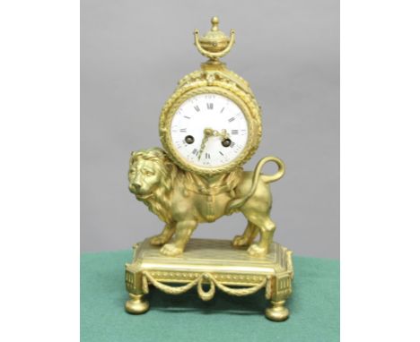 FRENCH ORMOLU MANTEL CLOCK, mid 18th century, the 3" enamelled dial on a brass movement half hourly striking to a bell, the c