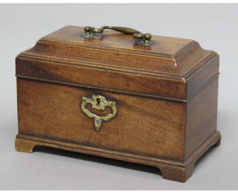 GEORGE III MAHOGANY TEA CADDY, of sarcophagus form with two division interior, height 15cm, length 23cm