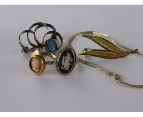A Miscellaneous Collection of Silver and Gold Jewellery, including 9 ct gold lady's cameo ring, size M, 2.9 gms, silver cameo