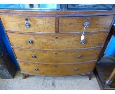 A Mahogany Veneer Chest of Drawers, with two short and three graduated long drawers, on bracket feet, with bronzed ring handl