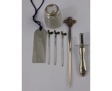 A Collection of Miscellaneous Solid Silver Items, including 2,000 millennium hallmark bookmark tag, Birmingham hallmark Princ