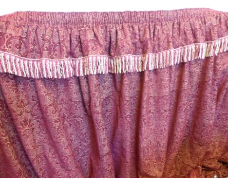 A Pair of Large Velvet Gold and Burgundy Damask Bespoke Laura Ashley Curtains, together with a matching door panel, approx 25