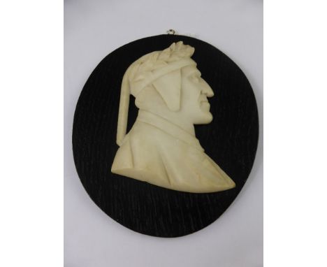 A Miniature Marble and Ormulu Enamel Bust, depicting a classical figure, approx 17 cms high together with a marble silhouette