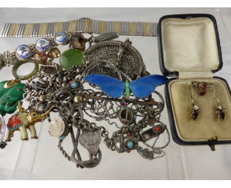 A Miscellaneous Collection of Costume and Other Jewellery, including rings, necklaces, brooches, enamel, sterling silver butt