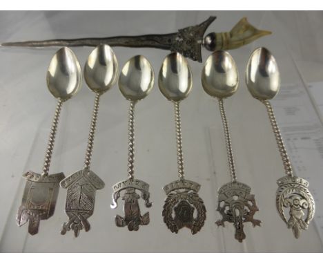 A Miscellaneous Collection of Silver including horn handled oriental dagger, the dagger depicting dragon at the top and six s