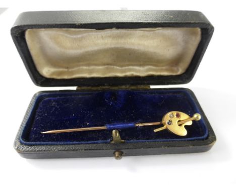 A Gentleman's 18 ct Gold, Ruby and Sapphire Tie Pin, in the form of an artist's palette,approx wt 2.5 gms. 