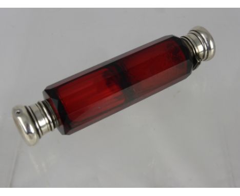 A Double Ended Victorian Cut Glass Ruby Perfume Bottle.  