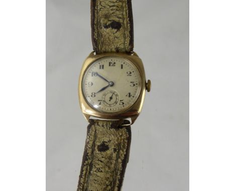 A Gentleman's Vintage 9 ct Gold Dennison Wrist Watch, the wrist watch case serial no. 80073 and engraved to back of case E.B.