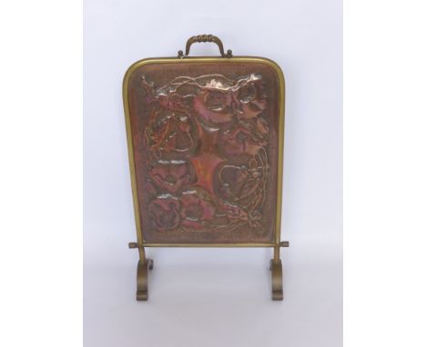 An Arts & Crafts Copper and Brass Fire Screen, made by Mr Francis Crocombe, approx 40 x 70 cms