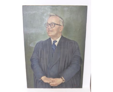 Peter White dated 1966 Original Oil on Canvas, Portrait of a Headmaster,  approx 71 x 102 cms. 
