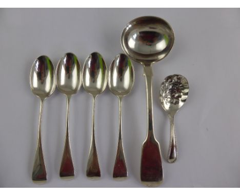 A Miscellaneous Collection of Solid Silver Spoons including sauce spoon London hallmark dd 1847, four teaspoons London hallma