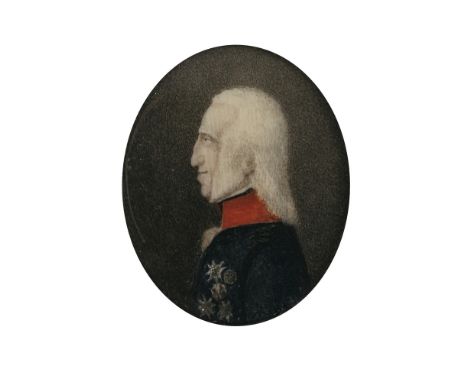 Italien um 1820König Ferdinand I. beider Sizilien(1751 Neapel - 1825 ebenda). Brustbild im Profil nach links. Aquarell und De