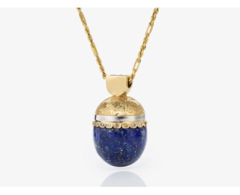 Lapislazuli Anhänger mit Brillanten an Kettewohl 1998, Meister R. PetschlGelbgold 750/- gestempelt. ca. 26 Brillanten fancy C