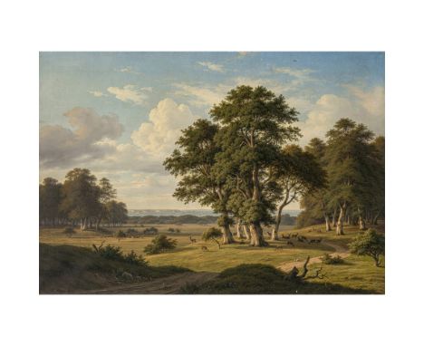 Frederic Christian Kiaerskou1805 Kopenhagen - 1891 KopenhagenLandschaft mit Damwild(Der Park Jægersborg Dyrehave mit Blick au