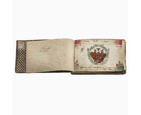 Liber Amicorum des Georg Truefer1634 - 1678. 100 Bll. (jeweils r. o. in Bleistift nummeriert). Mehrere Einträge tragen die Or