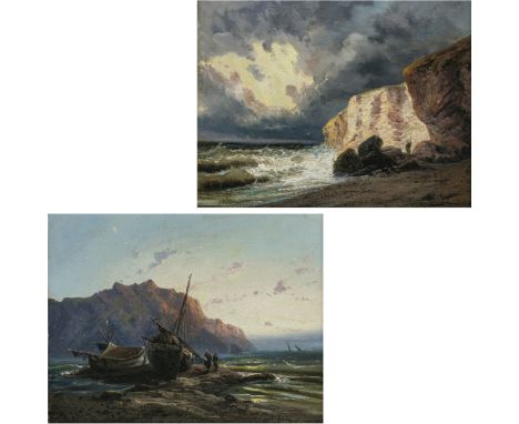 Unbekannt 2. Hälfte 19. Jh.KüstenlandschaftenZwei Gemälde. R. bzw. l. u. unleserlich signiert. Öl auf  Lwd. 21,5 x 27 cm. Res