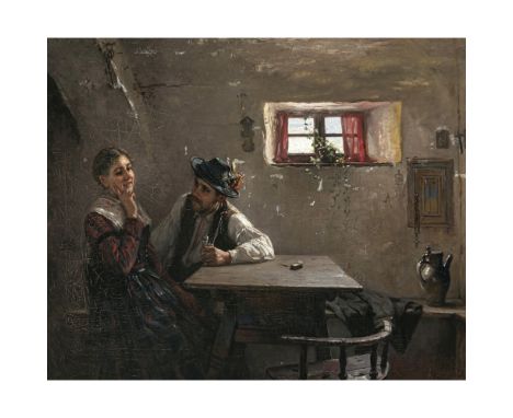 Friedrich Anton Otto Prölss1855 Dresden - nach 1910 München (?)Junges Bauernpaar in der StubeR. u. signiert. Öl auf  Lwd. 60 