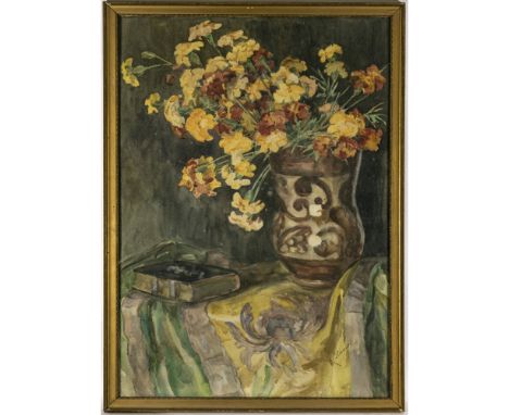 Unbekannt 1. Viertel 20. Jh.Blumenstillleben - HerbstlandschaftZwei Aquarelle. Jew. r. u. undeutlich signiert. Rücks. Etikett