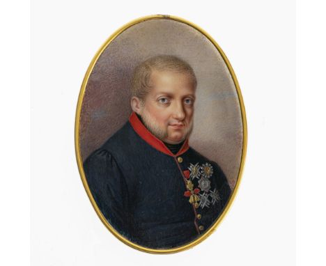 Italien Ende der 1820er JahreKönig Franz I. beider Sizilien(1777 Neapel - 1830 ebenda). Hüftbild nach rechts. Wolkenfond. Rüc
