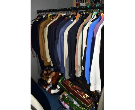 A QUANTITY OF GENTS CLOTHING AND ACCESSORIES AND A SMALL QUANTITY OF LADIES CLOTHES  IN FIVE BOXES AND LOOSE, the gents items
