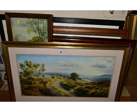 DECORATIVE PICTURES ETC, comprising a Rex Preston open edition print 'Moorland view', approximate size 39cm x 80 excluding fr