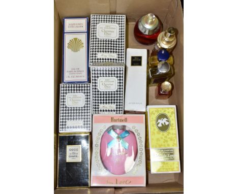 A BOX OF PERFUMES AND COLOGNE, to include a sealed 108ml Christian Dior 'Miss Dior' Eau de Cologne with two 54ml bottles (one