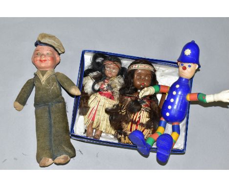 VINTAGE COLLECTORS DOLLS, comprising a M?ori woman with child, tiki pendant around her neck, painted facial tattoo, sleeping 