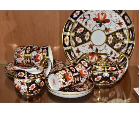 A LATE 19TH CENTURY THIRTEEN PIECE ROYAL CROWN DERBY IMARI 2451 PATTERN PART COFFEE SERVICE, comprising a circular platter, d