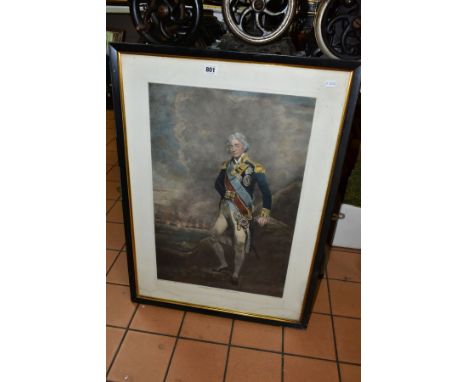 AFTER JOHN HOPPNER (1758-1810) 'ADMIRAL LORD NELSON', a mezzotint print engraved by Charles Turner, approximate size 64cm x 4
