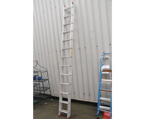 AN ALUMINIUM DOUBLE EXTENSION LADDER  with 13 rungs to each 3.5m section