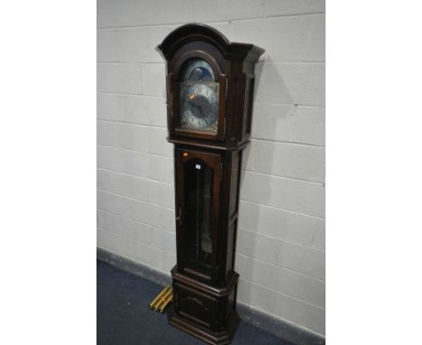 AN LATE 20TH CENTURY OAK CHIMING LONGCASE CLOCK, by Richard Broad of Cornwall, height 212cm (three weights, pendulum and two 