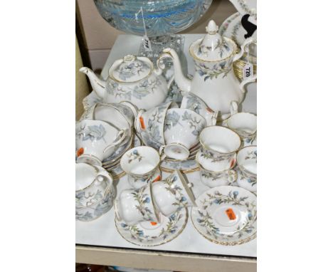 ROYAL ALBERT TEA WARES ETC, comprising 'Brigadoon' - six cups and saucers, milk jug, sugar bowl and restored teapot, 'Silver 