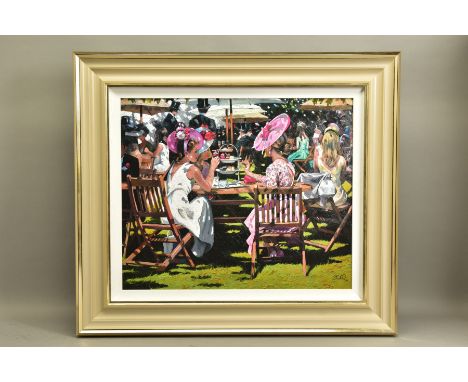 SHERREE VALENTINE DAINES (BRITISH 1959) 'AFTERNOON TEA AT ASCOT' a signed limited edition print, 53/195 with certificate, app