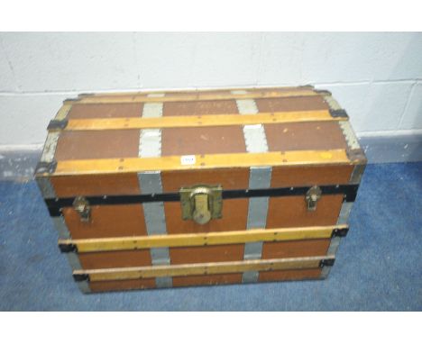 A VINTAGE DOMED TOP TRUNK, width 76cm x depth 44cm x height 52cm