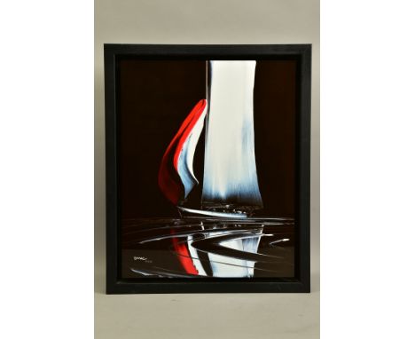 DUNCAN MACGREGOR DMAC (BRITISH 1961) 'INTO THE NIGHT', a signed limited edition print on aluminium depicting a boat under sai