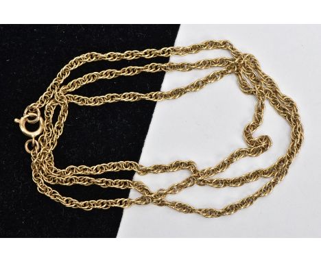 A 9CT GOLD ROPE TWIST CHAIN, fitted with a spring clasp, hallmarked 9ct Birmingham, length 520mm, approximate gross weight 6.