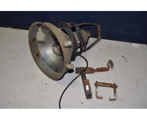 A VINTAGE STAGE LIGHT with bracket (PAT fail due to uninsulated plug)
