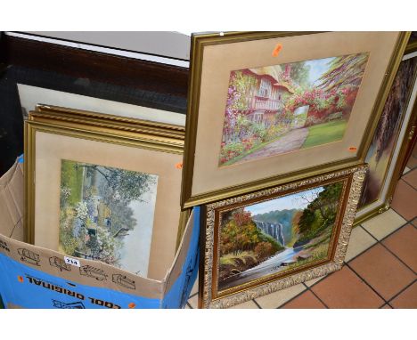 PAINTINGS AND PRINTS, to include L R Allen river landscape oil on canvas, approximate size 27cm x 34cm, two indistinctly sign